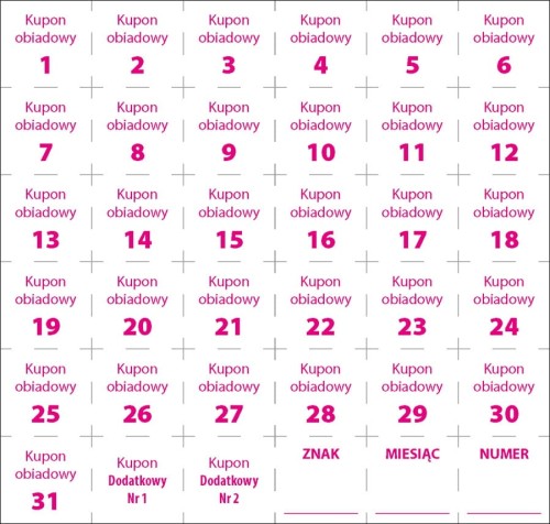 Bony (karnety) obiadowe perforowane do odrywania - pakiet 100 szt. w jednym wybranym kolorze