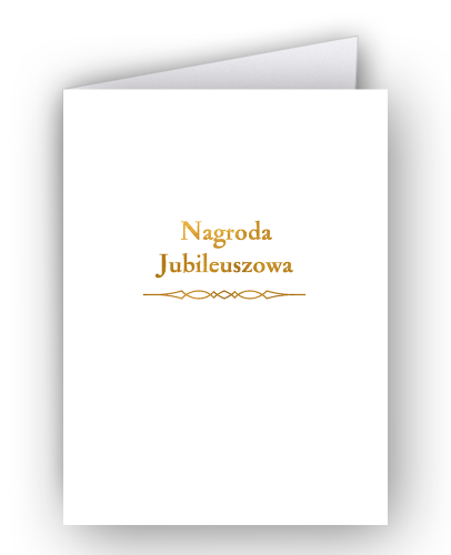 Okładka ozdobna kartonowa A4, złocona z napisem "Nagroda Jubileuszowa"