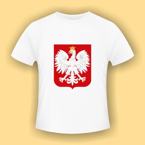 Koszulka z Godłem Polski wzór 1 - biała koszulka bawełniana (t-shirt) z kolorowym nadrukiem