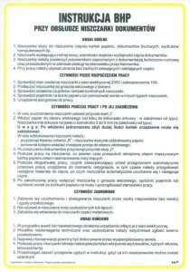 Instrukcja BHP przy obsłudze niszczarki dokumentów