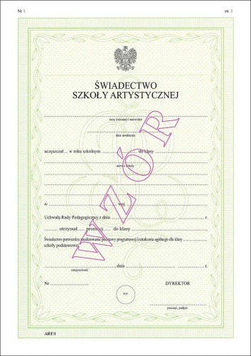 ART/1 Świadectwo promocyjne