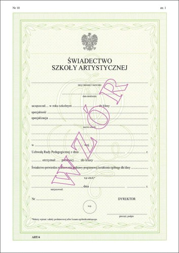 ART/4 Świadectwo promocyjne