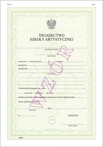 ART/5 Świadectwo promocyjne