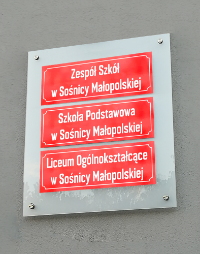 Tablica urzędowa nadrukowana na pleksi potrójna bez godła 90 cm x 80 cm (nadruk: 3 x tablica 60 cm x 20 cm).