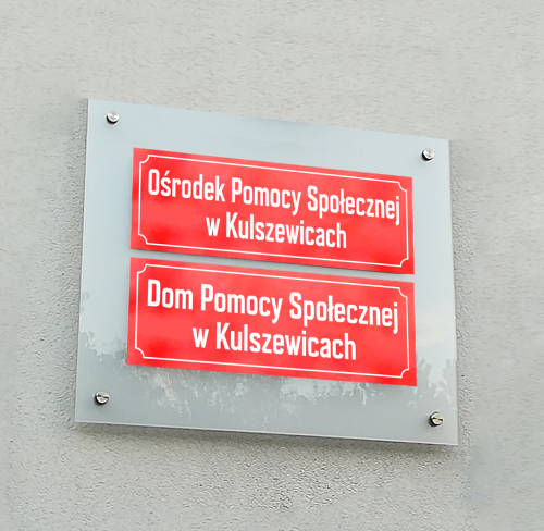 Tablica urzędowa nadrukowana na pleksi podwójna bez godła 85 cm x 100 cm (nadruk: 2 x tablica 75 cm x 25 cm).