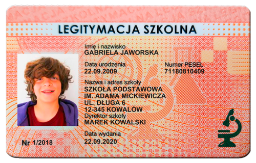 e-Legitymacja Szkolna na karcie UNIQUE 125 kHz