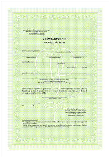 Zaświadczenie o ukończeniu kursu na zielonym giloszu (2019 r.).png