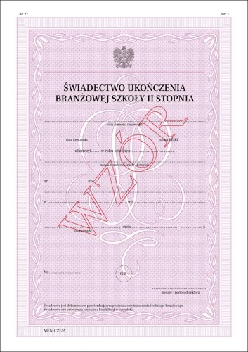 MEN-I/27/2 - formularz świadectwa szkolnego