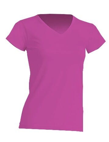 Koszulka damska (t-shirt) z krótkim rękawem - REGULAR LADY COMFORT V-NECK - kolor fuksja (FUCSIA)