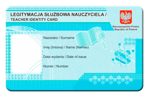 Legitymacja Służbowa Nauczyciela, czysty blankiet niespersonalizowany, na karcie PCV - opakowanie 250 szt.