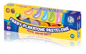 Farby plakatowe pastelowe Astra 12 kolorów - 20 ml
