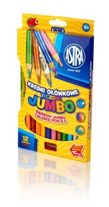 Kredki ołówkowe Jumbo trójkątne tęczowe + temperówka 12 kolorów