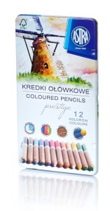 Kredki z drewna cedrowego w metalowym pudełku Astra Prestige 12 kolorów