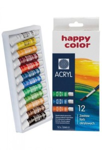Farba akrylowa zestaw 12 kolorów x 12 ml, Happy Color