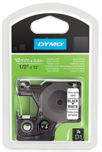 TAŚMA D1 12mm/3,5m NYLONOWA CZARNY/BIAŁY S0718040