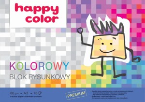 Blok rysunkowy kolorowy A3, 80g, 15 ark, Happy Color