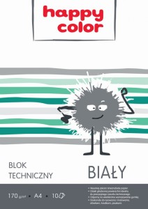 Blok techniczny biały A4, 170g, 10 ark, Happy Color