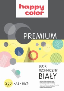 Blok techniczny PREMIUM biały A3, 250g, 10 ark, Happy Color