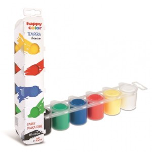 Farba plakatowa Tempera, 6 kol x 25ml, Happy color