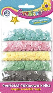 Confetti cekinowe kółka na blistrze - mix 5 kolorów pastelowych 1000 sztuk