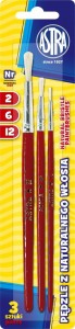 Zestaw pędzli z naturalnego włosia Astra - 3 sztuki rozmiary 2/6/12