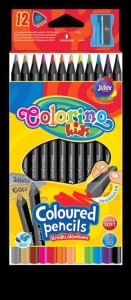Kredki ołówkowe trójkątne 12 kol czarne drewno + tem. Colorino Kids new