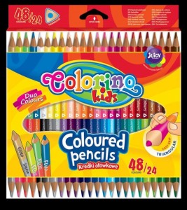 Kredki ołówkowe trójkątne dwukolorowe 24 szt / 48 kol. Colorino Kids new