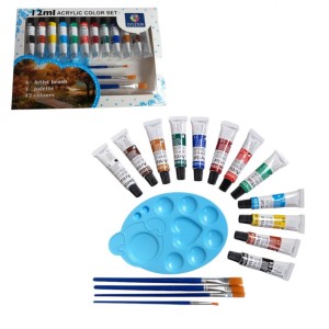 FARBY AKRYLOWE 12 KOLORÓW 12ml + 4 PĘDZLE