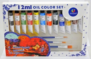 FARBY OLEJNE 12 KOLORÓW 12ml + 4 PĘDZLE