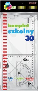 KOMPLET SZKOLNY 30- LINIJKA 30 CM +2 EKIERKI+KĄTOMIERZ