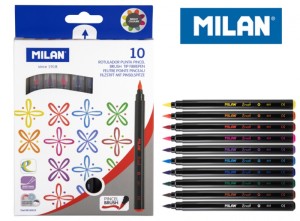 Flamastry MILAN BRUSH 661 pędzelkowe 10 kolorów w kartonowym opakowaniu