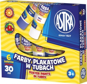 Farby plakatowe Astra 6 kolorów - tuba 30 ml