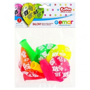 Balony Premium "18", fluor mix, 12" / 5 szt.