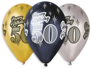 Balony Premium "Happy Birthday 50", metaliczne, 12" / 6 szt.