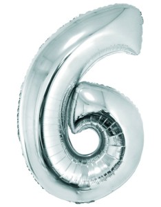 Balon foliowy "Cyfra 6", srebrna, 92 cm