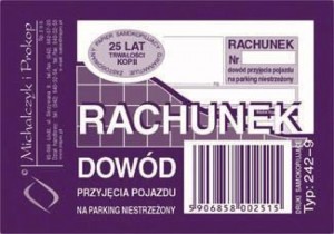Rachunek dowód przyjęcia poazdu na parking niestrzeżony