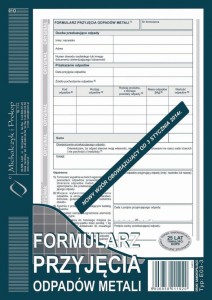 Formularz przyjęcia odpadów metali