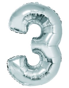 Balon foliowy "Cyfra 3", srebrna, 92 cm