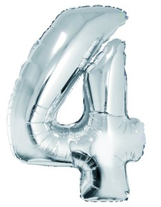 Balon foliowy "Cyfra 4", srebrna, 92 cm