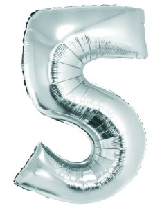 Balon foliowy "Cyfra 5", srebrna, 92 cm