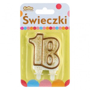 Świeczka cyferka "18", złoty kontur