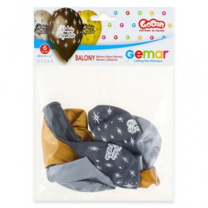 Balony Premium "W Dniu Urodzin", metaliczne, 12" / 6 szt.