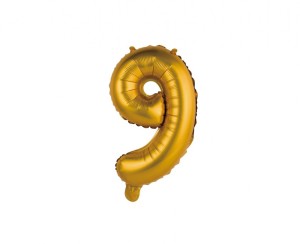Balon foliowy "Cyfra 9", złota, matowa, 35 cm