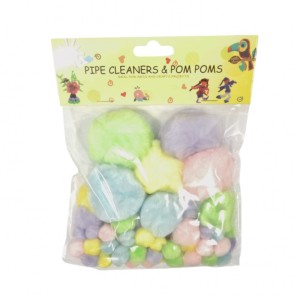 POMPONY 60szt MIX ROZMIARY PASTELOWE