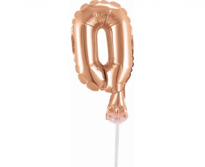 BALON FOLIOWY 13CM. NA PATYCZKU "CYFRA 0" RÓŻ-ZŁ.