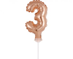 BALON FOLIOWY 13CM. NA PATYCZKU "CYFRA 3" RÓŻ-ZŁ.