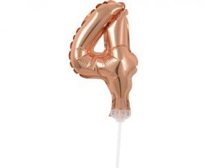 BALON FOLIOWY 13CM. NA PATYCZKU "CYFRA 4" RÓŻ-ZŁ.