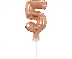 BALON FOLIOWY 13CM. NA PATYCZKU "CYFRA5" RÓŻ-ZŁ.