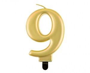 ŚWIECZKA CYFERKA 9 METALIK ZŁOTA 8CM