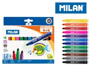 Flamastry MILAN MAXI SUPER WASHABLE 641, 12 kolorów w kartonowym opakowaniu